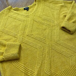 Classic ANA Yellow Mustard V Neck Diamond Cable Knit Sweater XL Timeless Cozy
